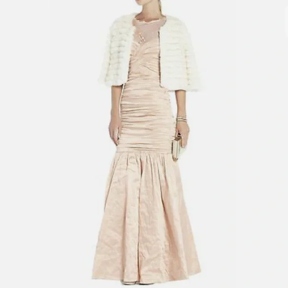 NWT Bcbgmaxazria geo formal gown blush pink color sz 8 lace taffeta fit + flare - Picture 4 of 15